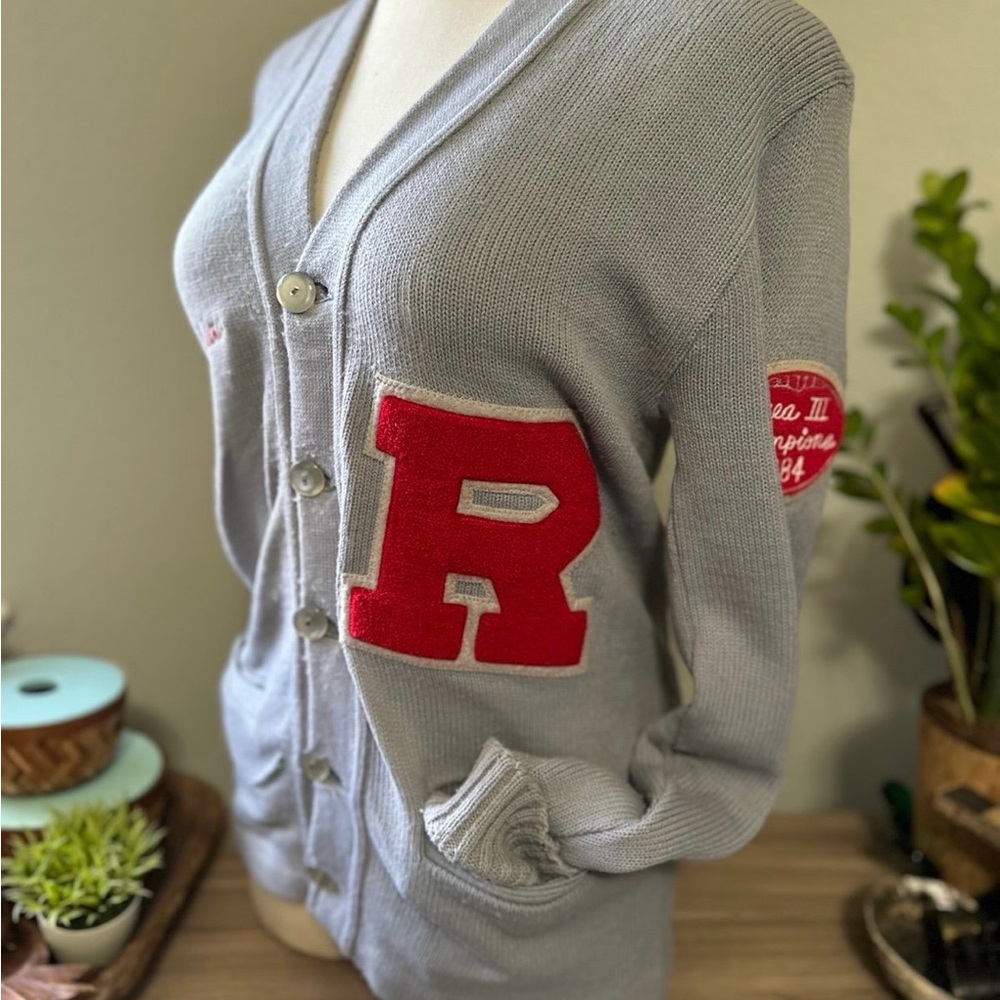 Bristol Vintage Gray Cardigan with Red Letter Patch